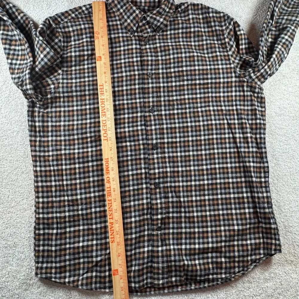 Banana Republic Organic Cotton Flannel Shirt Mens L Brown Black Plaid Standard